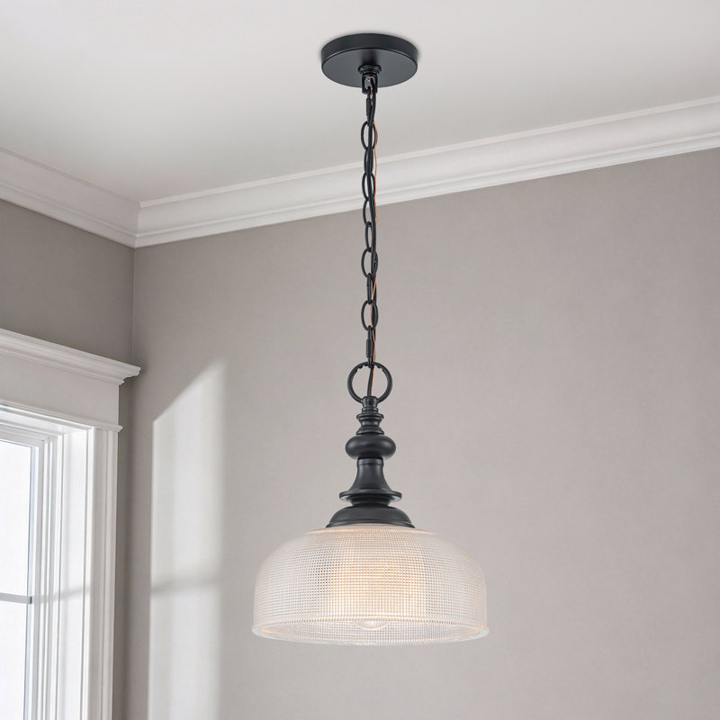 1 - Light Bowl Prismatic Grid Glass Pendant, Black
