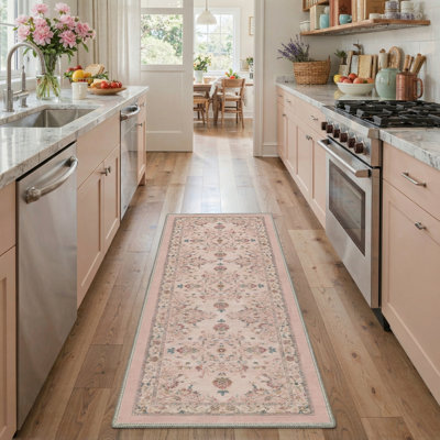 Abadou Bloomvale Vintage Floral Pink Machine Washable Non-Slip Area Rug
