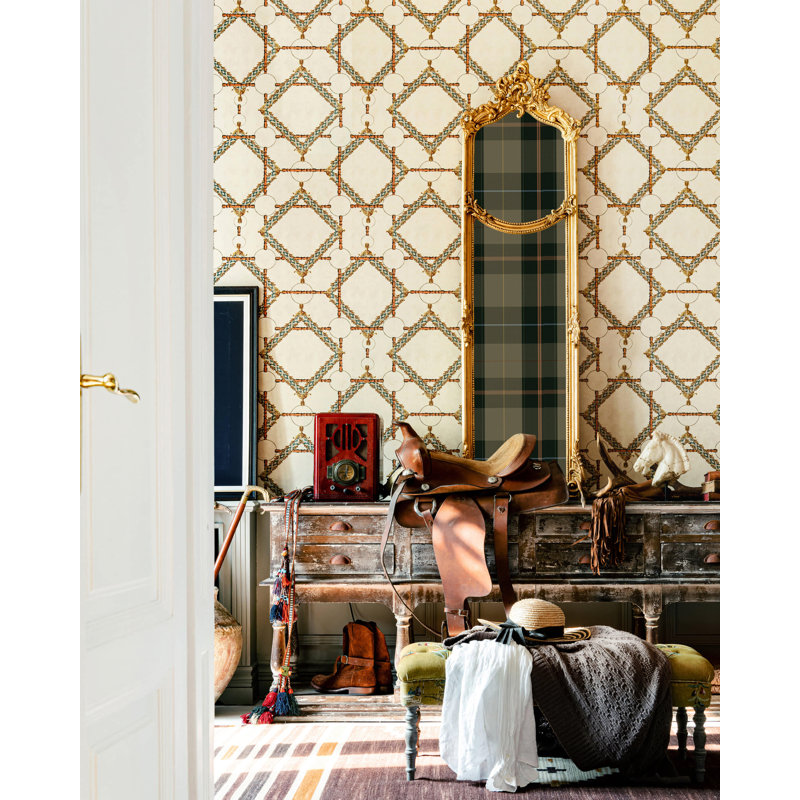 The Derby Geometric Wallpaper Roll, Blue/Brown/Red/Yellow
