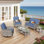 Ensemble de meubles de patio 5 pièces, canapé d'extérieur en osier avec chaises pivotantes, table basse, canapé-lit en rotin à dossier haut toutes saisons avec coussins confortables