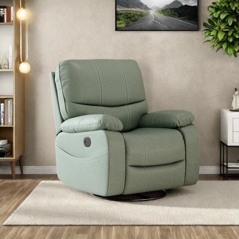 Solid wood comfortable lounge chair, Green Leathaire