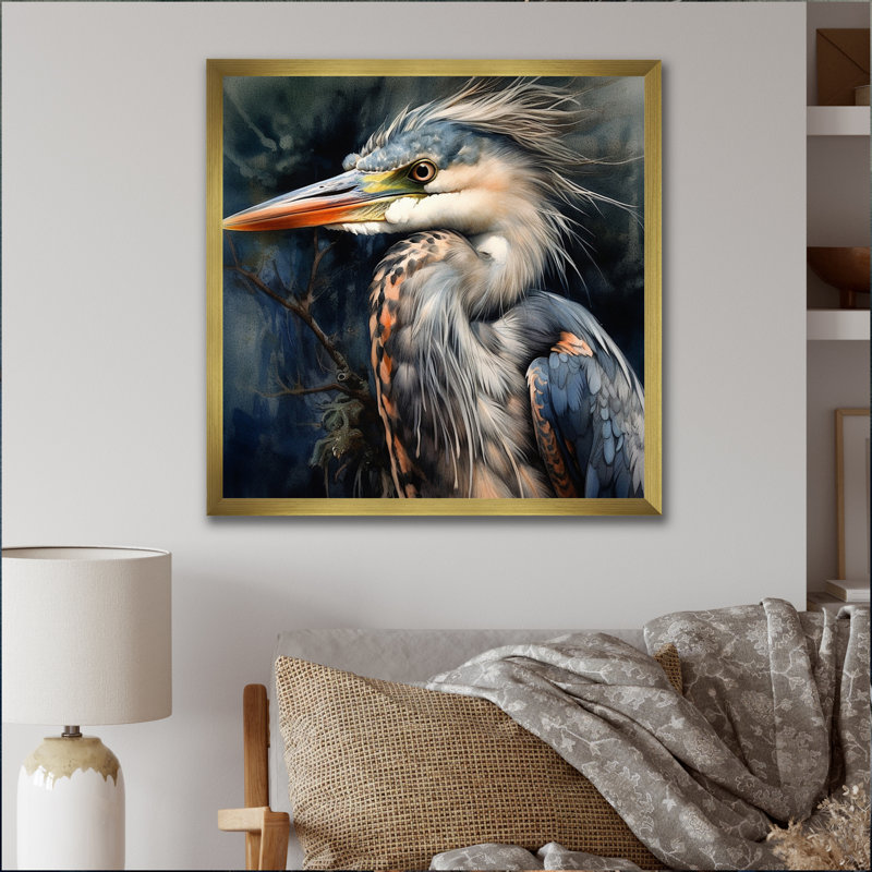 Graceful Heron Waterbird III - Heron, art mural, H 24 po x l 24 po x P 1 po, Cadre doré simple