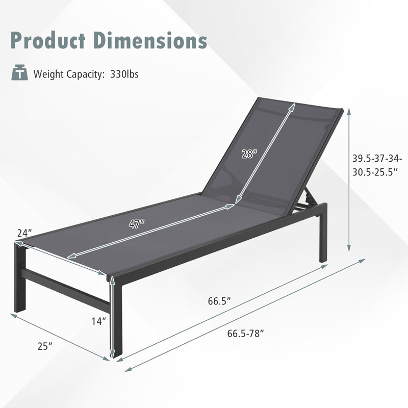 Chaise longue simple inclinable 60,5 po Arinn, gris