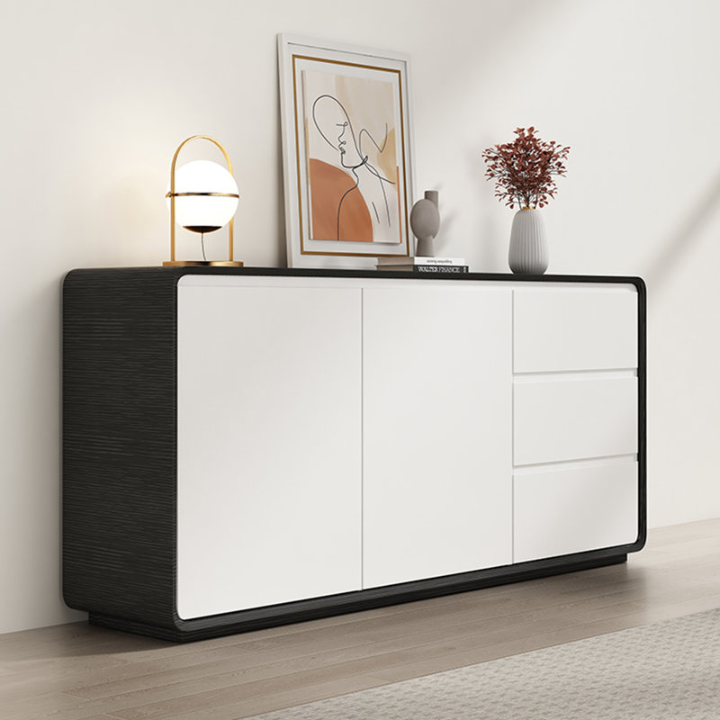 Modern Simple Solid Wood Sideboard, Black/White, 31.49" H x 59.05" W x 15.75" D