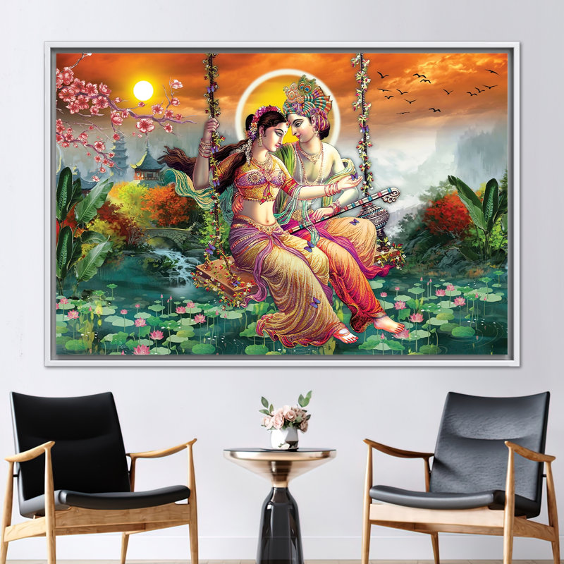 Art indien Radha Krishna: impression sur toile 3D de peinture indienne pour cadeau de décoration spirituelle, Blanc