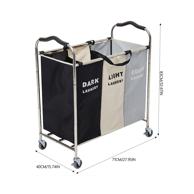240L 3-Section Laundry Basket Cart