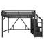Lit mezzanine double en bois aggloméré et en métal avec escalier de rangement, garde-robe, USB et DEL, noir