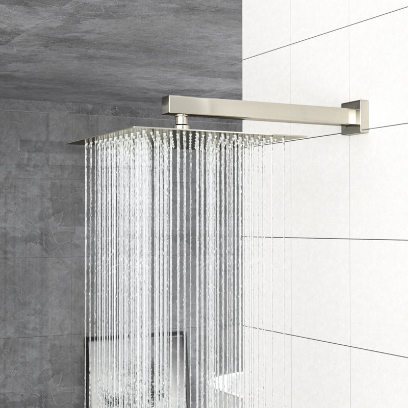 Douche carrée 10 pouces avec double tête - Finition nickel brossé, soupape équilibrée, pluie et têtes murales portatives carrées, nickel, douchette