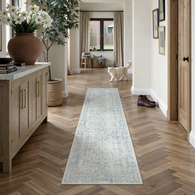 Lilah Blue Vintage Floral Washable Area Rug
