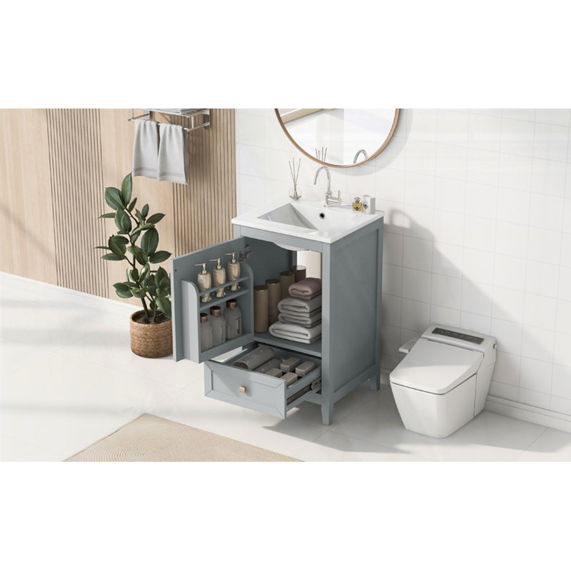 Meuble-lavabo de 20 po avec lavabo, Gris