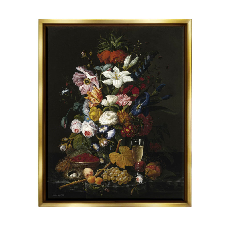 Traditional Floral Still Life Gold Framed Canvas Print, 31" x 25"