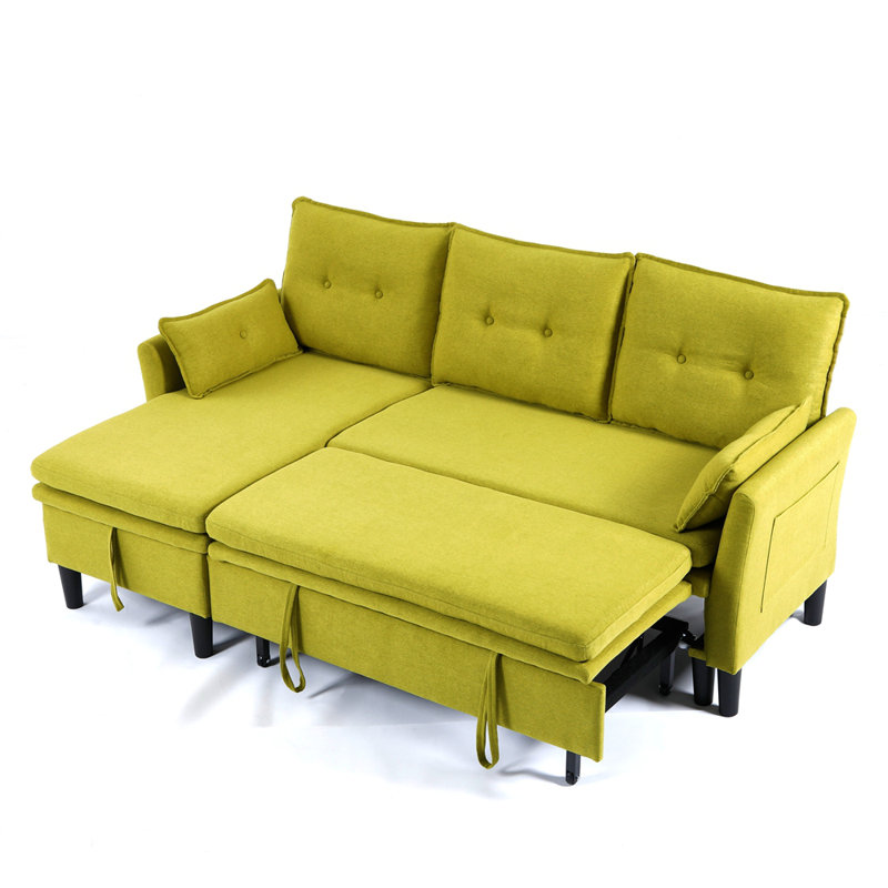 Canapé modulaire en L réversible avec rangement en L - coton, lin, bureau et appartement, Vert