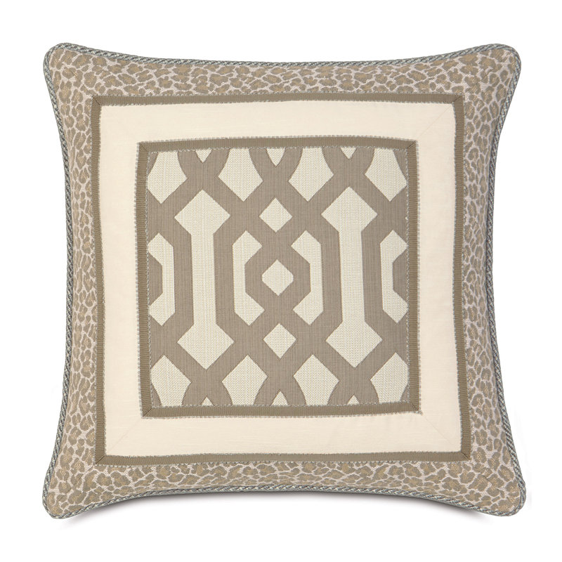 Rayland Geometric Trellis and Leopard Print Pillow Cover with Cord Edge Trim