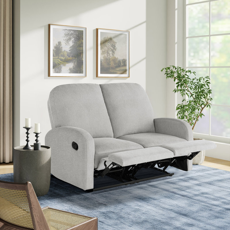 Hallstead Manual Reclining Loveseat 58.3 Soft Modern Curved Arm Pocket Coil Comfort Easy Assembly, Light Gray
