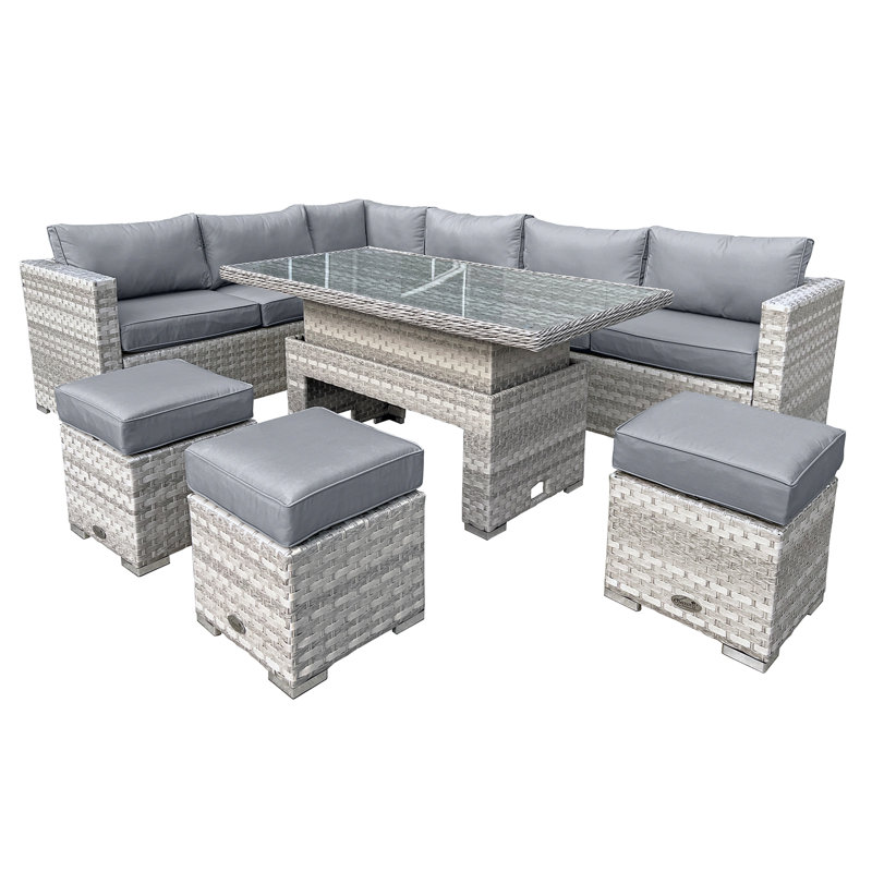 Aruba Rattan 9 Seat Rising Table Set in Dove Grey