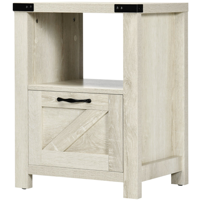 HOMCOM Farmhouse End Table, Rustic Side Cabinet With Storage, Small Side Table With Drawer, Wood Effect Tabletop For Living Room, Oak