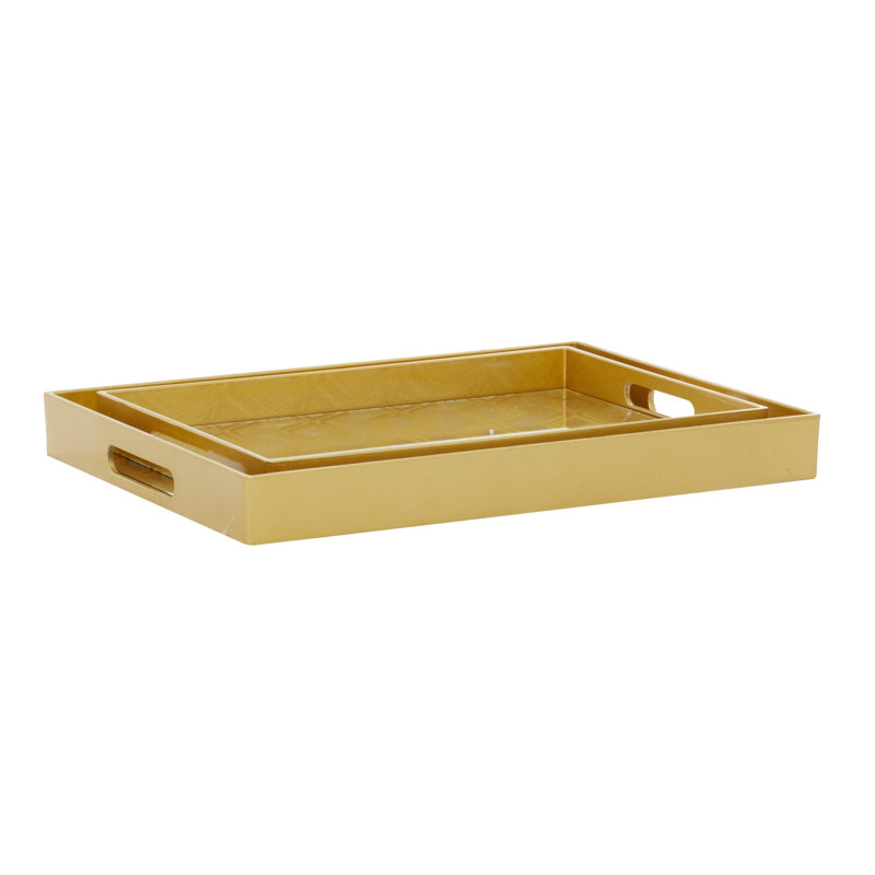 Gold Sun Star Mirrored Glass Tray Set, 2 Piece