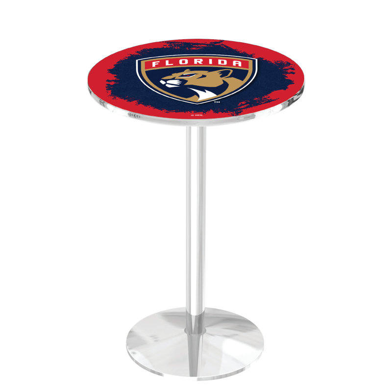 NHL Round Metal Base Dining Table, Chrome, Florida Panthers