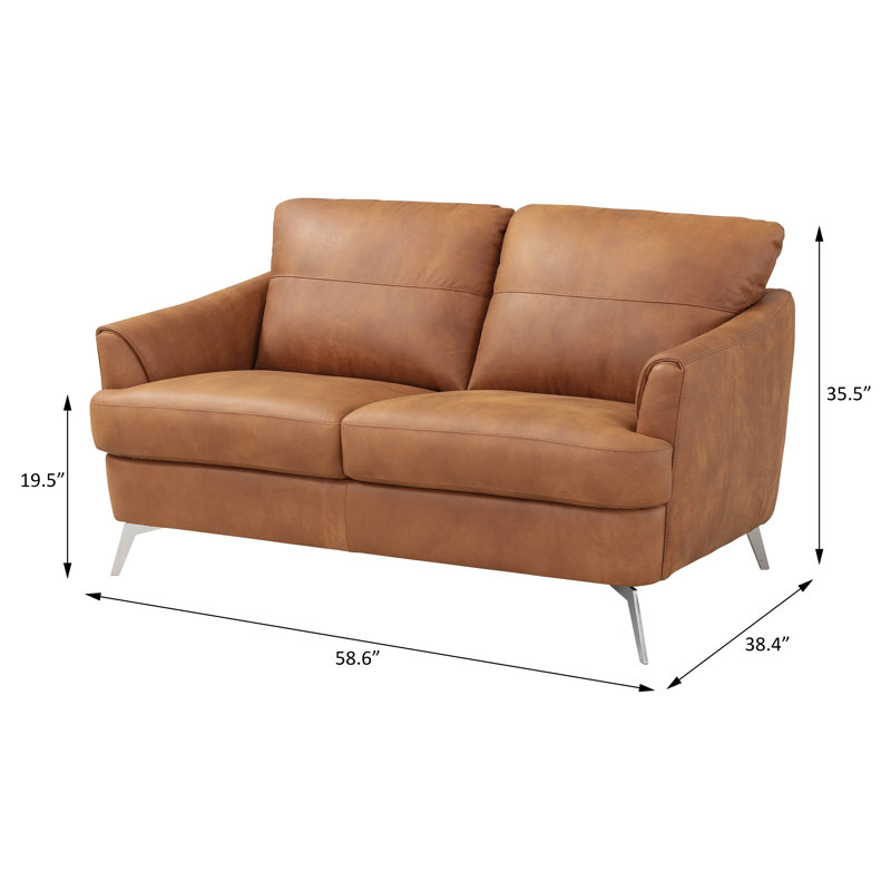 Causeuse en cuir véritable avec accoudoirs encastrés 58,6 po Dhugan