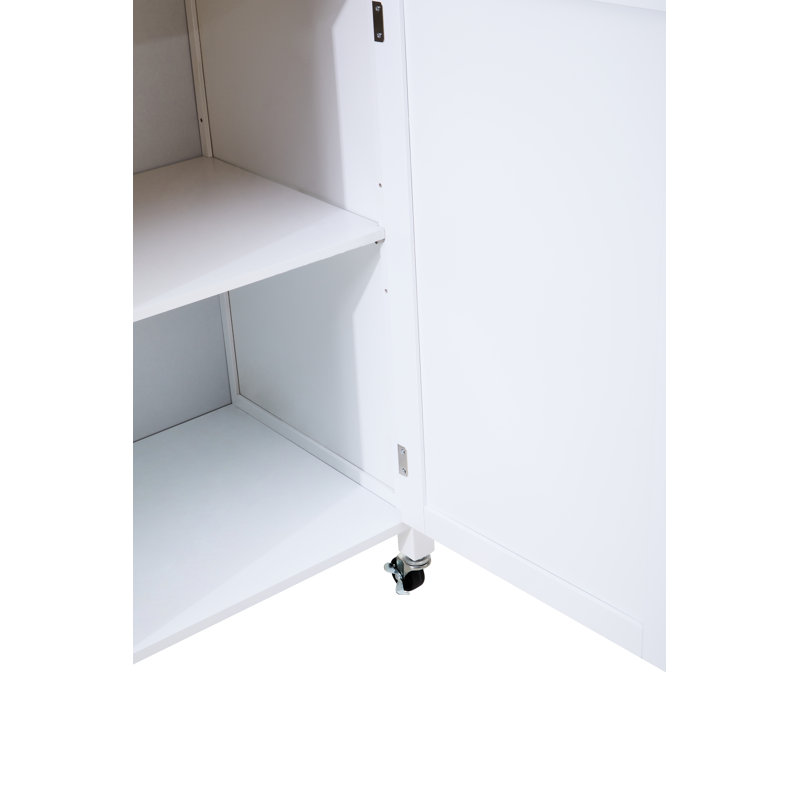 Lencautan Solid Wood Top Kitchen Cart, White