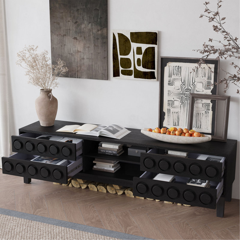 Modern Mid-Century Media Console With 4 Drawers And Cable Management, TV Console Table For Tvs Up To 75",Entertainment Center For Living Room And Office