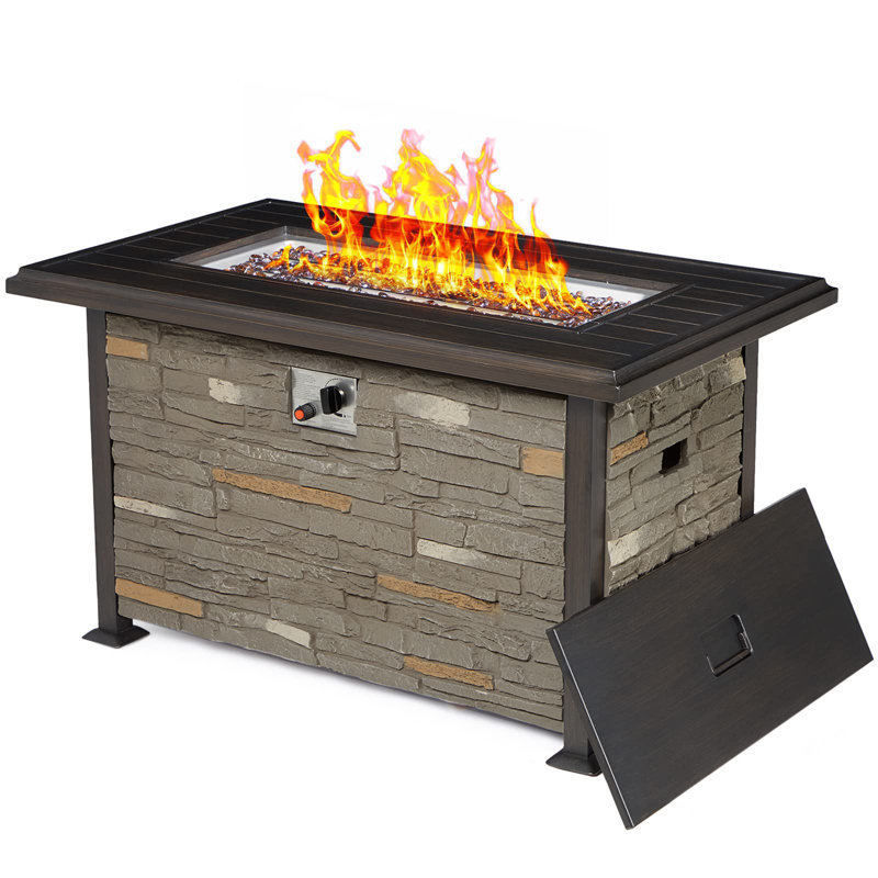24.8" H x 44.1" W Aluminum Propane Outdoor Fire Pit Table, Gray/Black