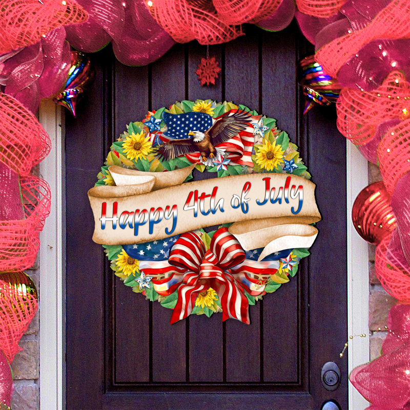 Happy 4th of July Wreath Decorative Holiday Door Décor by G. DeBrekht, 12" H x 11" W x 1" D