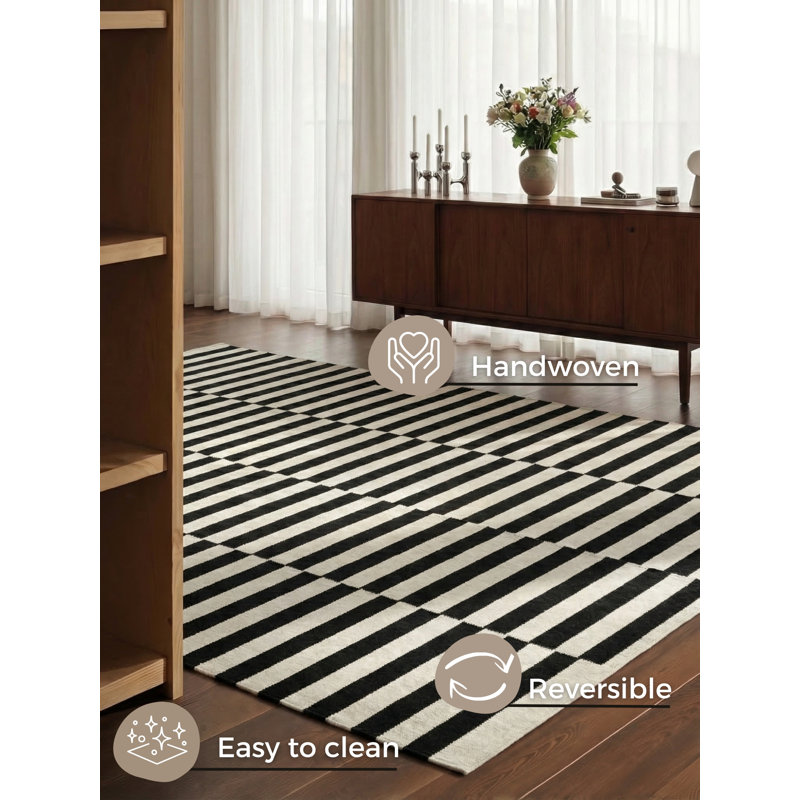 Vika Wool Rug by Hanse Home - Natural Living Room Rug, Handwoven & Natural, Geometric Stripe Design for Living Room, Bedroom, Hallway