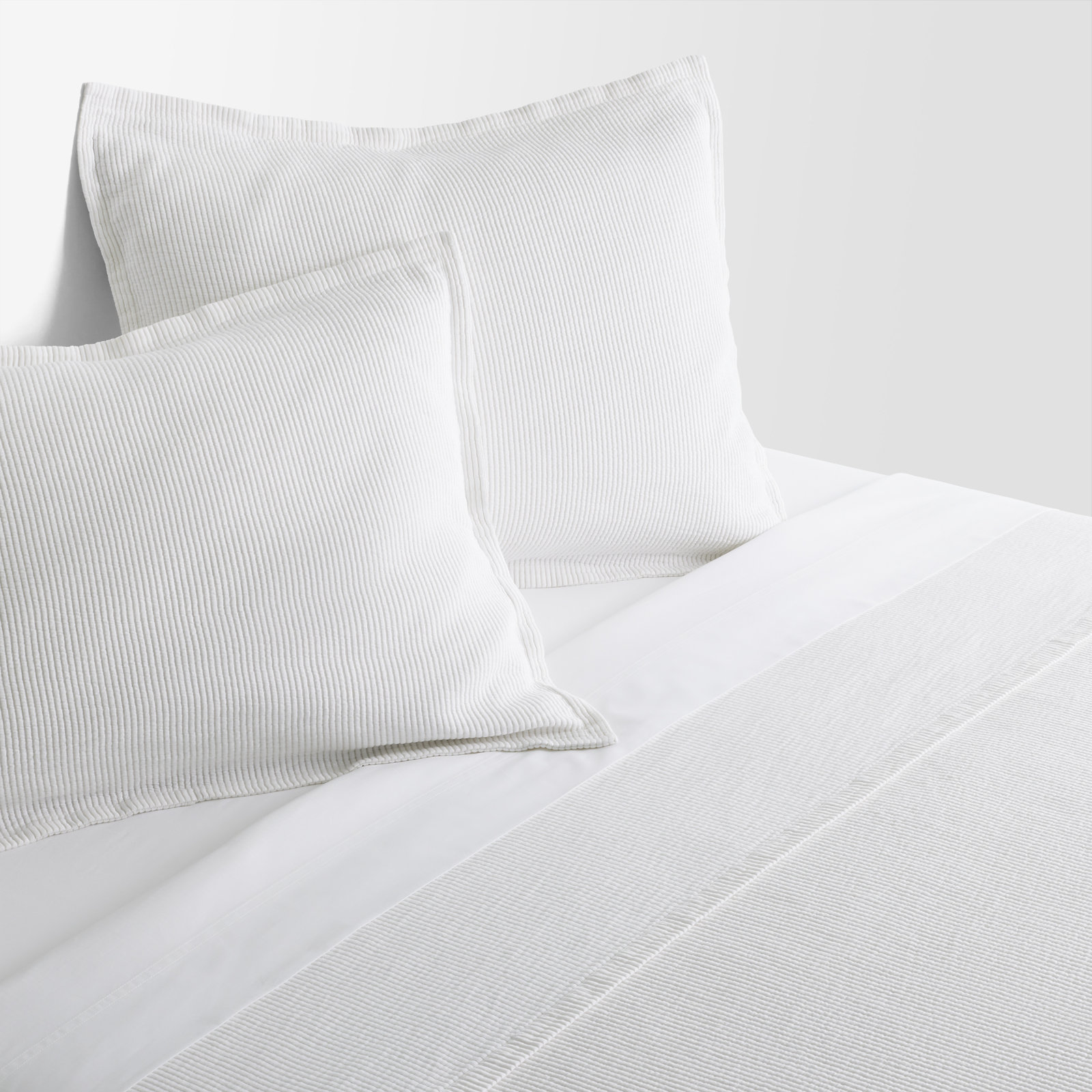 Ripple Cotton Coverlet Set, Queen Bedspread + 2 Queen Shams, White/Putty