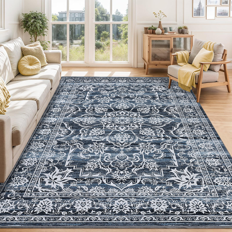 Oriental Machine Washable Rug for Living Room Dining Room Easy-Cleaning Floor Carpet with Rubber Backing for Bedroom Office Nursery Playroom