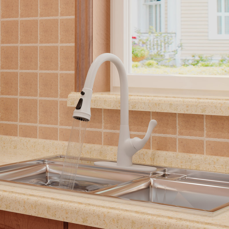Clihome Pull Down Kitchen Faucet, White