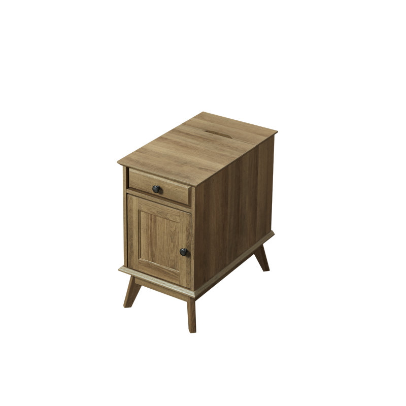 Table de bout 24,4 po Alingtons - Table de chevet avec prises de rangement intégrées, Chêne doré