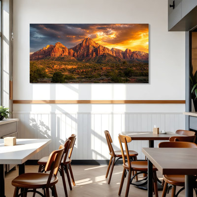 Canvas Wall Art Dramatic Sunset Zion National Park Red Rock Canyon Wall Decor for Living Room Bathroom Bedroom Office 24"H x 48"W Art Paintings, Ready to Hang