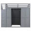 Lit mezzanine pleine grandeur avec garde-robe et bureau en gris, trois tablettes pliables pour un rangement soigné dans la chambre à coucher, créant une étagère grise élégante, bureau intégré, complémentaire aux chambres modernes