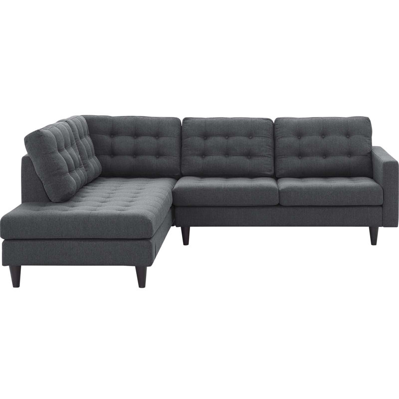 Modway Empress 2 Piece Upholstered Fabric Sectional, Dark Gray, Left Hand Facing