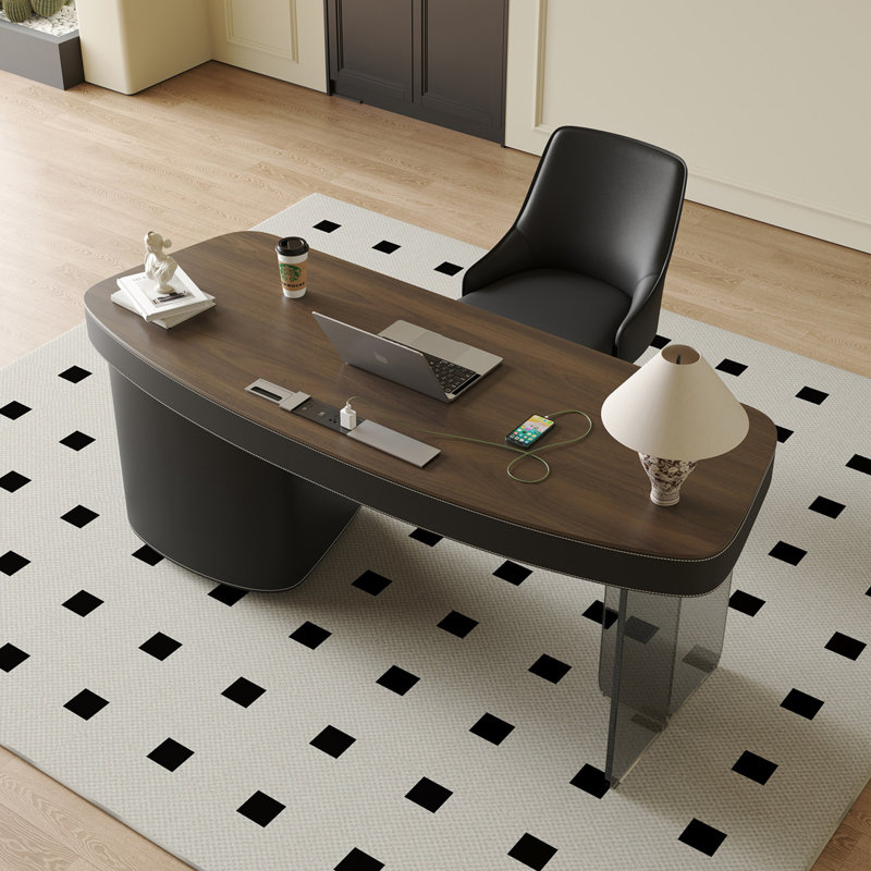 Bureau en bois massif pour le travail à domicile avec placage en bois de noyer et armoire, 29.53"H*55.12"W*27.56"D