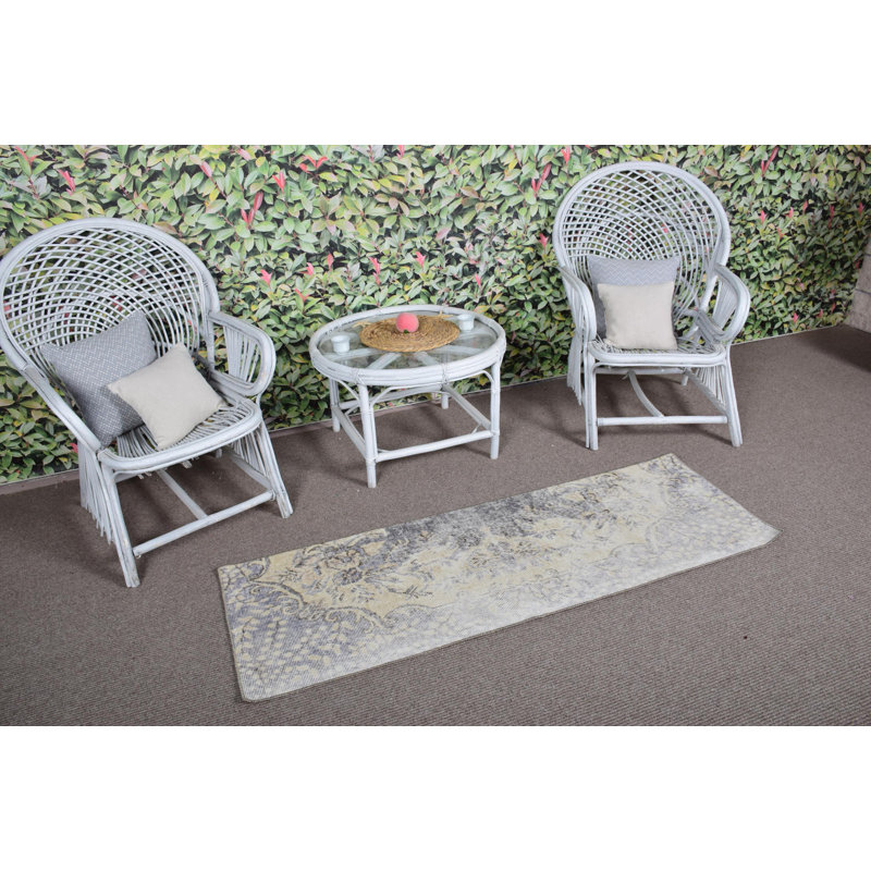 Tapis de couloir vintage en laine Anatolian Oushak mauve délavé pour la cuisine ou le couloir