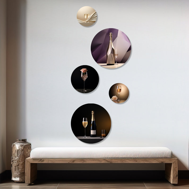 Champagne Solitude Charm - Champagne Champagne Round Wall Art Set Of 5