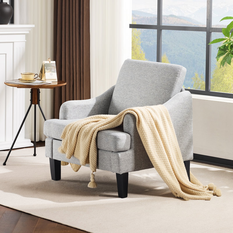 31" W Linen Sloping Handrail Small Bedroom Chairs Mid Century Modern Accent Chair , Gray Linen