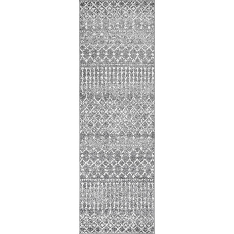 Tapis à motif géométrique marocain gris foncé Amanuel, Tapis de couloir 2 pi 6 po x 10 pi