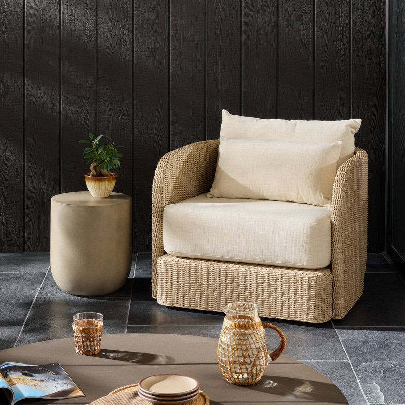 Corrigan Outdoor Swivel Armchair, Dark Textured Woven