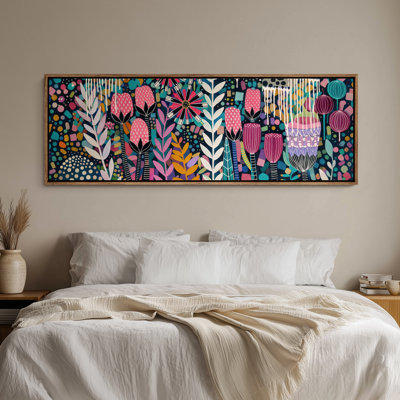 Framed Canvas Wall Art - Colorful Modern Floral Pattern with Playful Botanical Shapes - 16"x24", 24"x36"