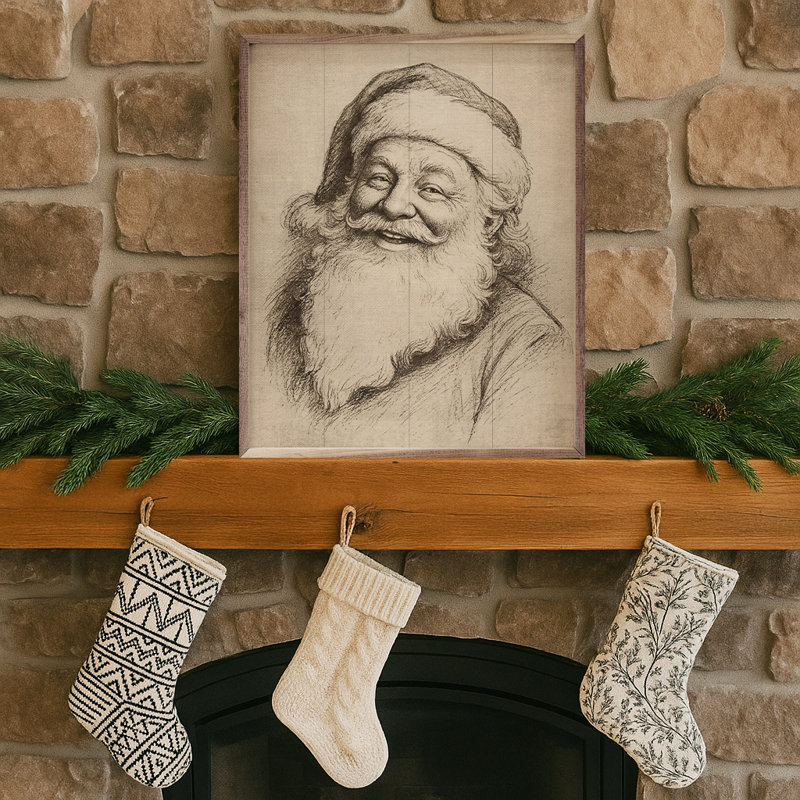Père Noël linogravure, H 30 po x l 24 po