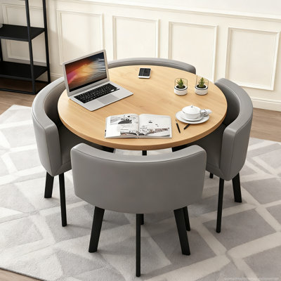Ensemble de salle à manger moderne en marbre rond avec chaises rembourrées - Conception compacte pour les appartements et les bureaux