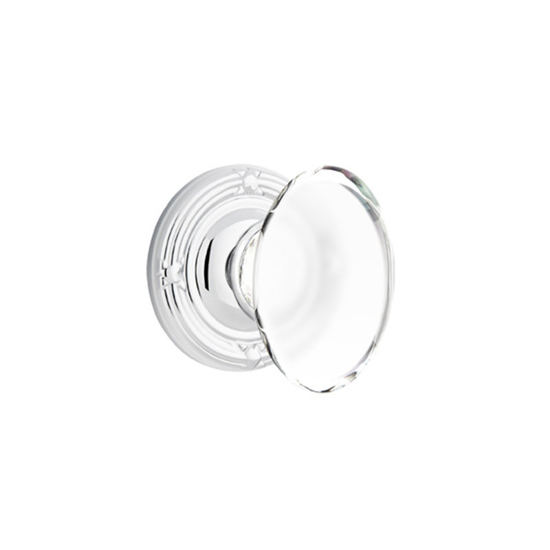 Ensemble de faux boutons Emtek avec ruban et roseau et bouton en verre Hampton, Chrome poli