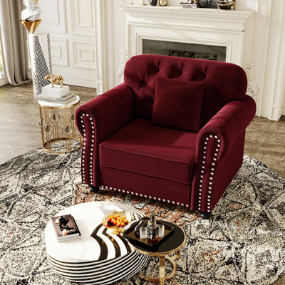Chaise rembourrée avec garniture cloutée, fauteuil Chesterfield capitonné, 1 oreiller