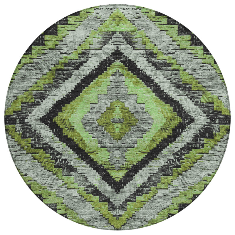 Machine Washable Indoor/Outdoor Xhevrie Aloe Rug, Round 8' x 8'