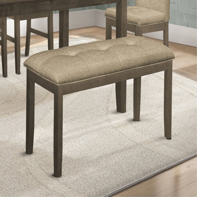 Banc, 44 po rectangulaire, salle à manger, vestibule, cuisine, couloir, rembourré, bois, tissu brun, bois massif gris, transitionnel