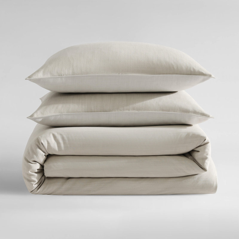 Queen Beige Tencel Reversible Duvet Cover Set with Shams