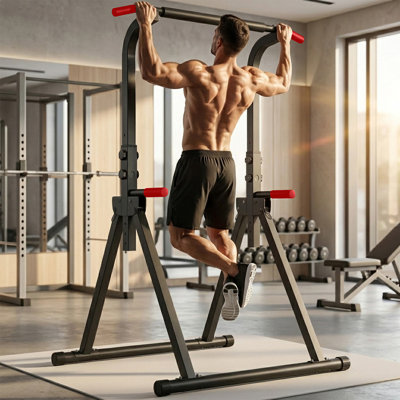 Power Tower Dip Station Pull Up Bar, 6-level Height Adjustable A-frame Stand Heavy Duty 440lbs Capacity, Foldable Multi-function Home Gym Strength Training Equipment For Indoor Backyard Workout